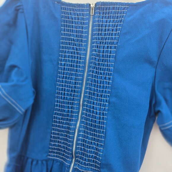 Moon River Blue Heavy Denim Corset Style Puff Sleeve Renaissance Maxi Dress M - Picture 7 of 13